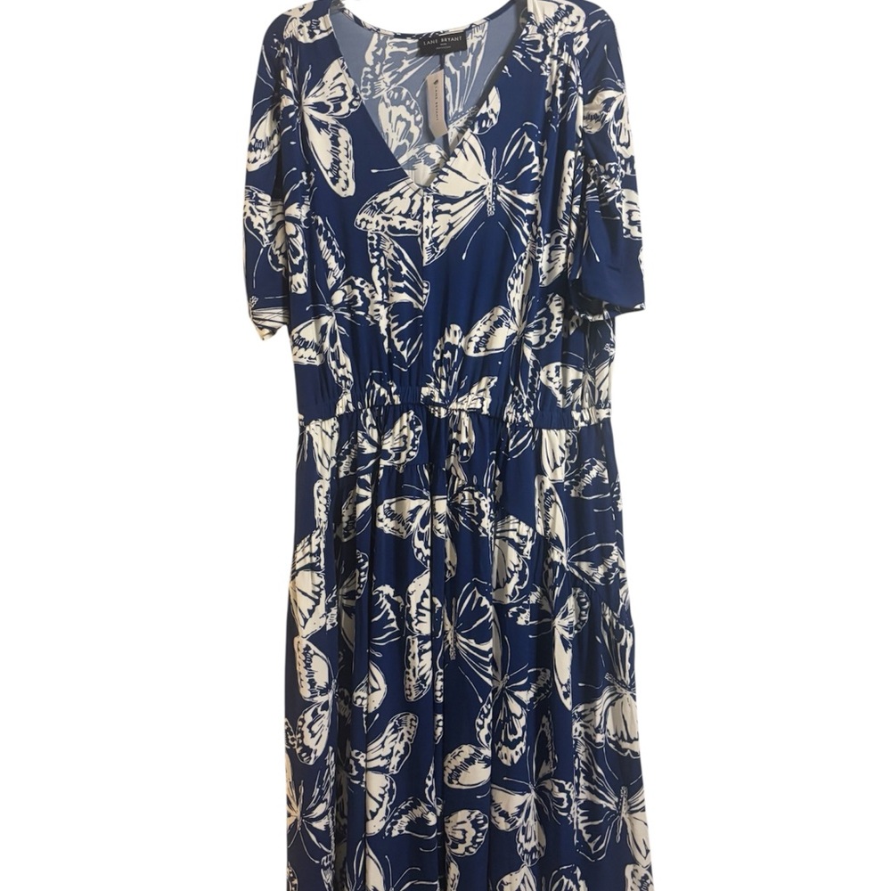Lane Bryant Blue and White Butterfly Midi Dress